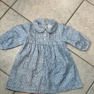 Charming Blue Patterned Kids Dress with Peter Pan Collar NWOT